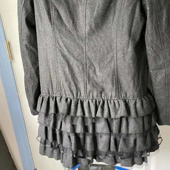 VTG Cecico Goth Wool Blend Jacket Womens L Full Zip Faux Double Breasted Ruffle - Picture 7 of 9